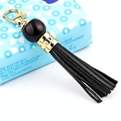 LS02 Cowhide Tassel Keychain Car Hanging Bag Pendant (Black)