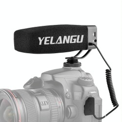 YELANG MIC09 Shotgun Gain Condenser Broadcast Microphone with Windshield for Canon / Nikon / Sony DSLR Cameras, Smartphones(Blac