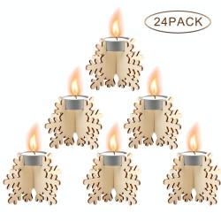 24 PCS Wooden Christmas Small Candle Holder Christmas Ornament