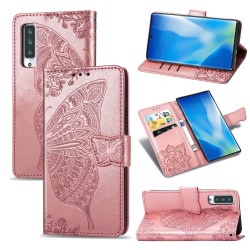 For Arrows NX9 F-52A Butterfly Love Flower Embossed Horizontal Flip Leather Case with Bracket / Card Slot / Wallet / Lanyard(Ros