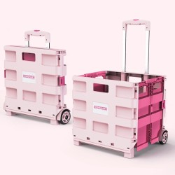 Portable Plastic Folding Shopping Cart Grocery Shopping Small Trolley Cart, Style: Two Wheels Rose Pink(Medium)