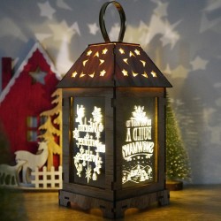 Wooden Christmas Decoration Wind Lantern LED Luminous Ornaments Portable Lantern Holiday Lights, Size:L(C Christmas Tree)