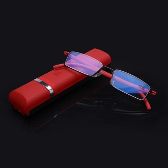 Lightweight Anti-blue Light Presbyopic Glasses Senior Clear Glasses With Case, Degree: 3.50(Red)