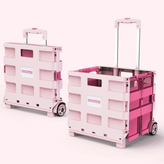 Portable Plastic Folding Shopping Cart Grocery Shopping Small Trolley Cart, Style: Two Wheels Rose Pink(Large)