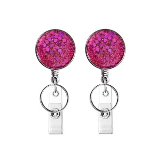 2pcs  Diamond Glitter Sequins Retractable Pull Badge Reel Name Tag Card Badge Holder(Rose Red)