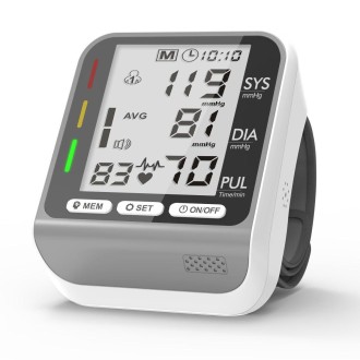 JZ-253A Automatic Electronic Sphygmomanometer Smart Wrist Type Indicator Blood Pressure Meter, Shape: Voice Broadcast(Silver Whi