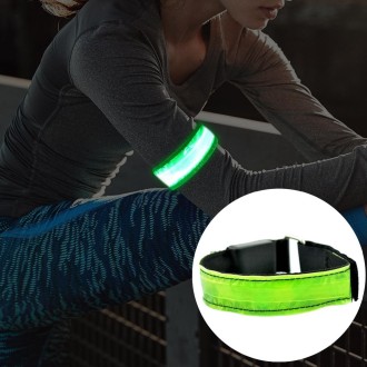 LED Flash Safety Reflective Nylon Light Rechargeable Sports Wrist Belt(Green)