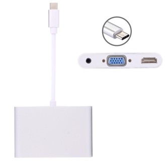 USB-C / Type-C 3.1 to VGA & HDMI & 3.5mm Video Audio Adapter, For Laptop & Notebook & MacBook 12 inch & MacBook Pro(Silver)