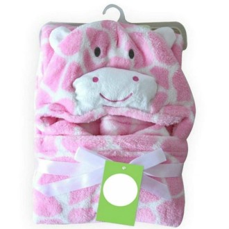 Baby Animal Shape Hooded Cape Bath Towel, Size:100×75cm(Pink Cow)