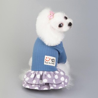 Pet Dog Costume Skirt Spring and Summer Smiley Polka Dot Dress, Size:S(Blue)
