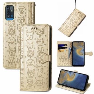 For ZTE A71 Lovely Cat and Dog Embossing Pattern Horizontal Flip Leather Case , with Holder & Card Slots & Wallet & Cartoon Clas