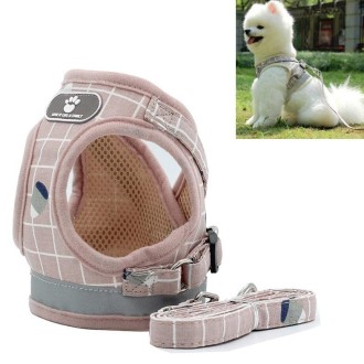 Reflective & Breathable Vest Traction Rope Pet Chest Leash, Size:XL(Pink Grid)