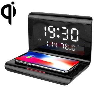 RT1 10W QI Universal Multi-function Mobile Phone Wireless Charger with Alarm Clock & Time / Calendar / Temperature Display(Black