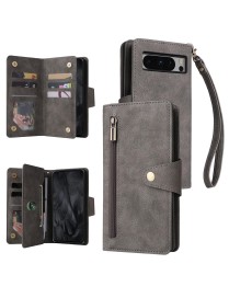 For Google Pixel 8 Pro Rivet Buckle 9 Cards Three Fold Leather Phone Case(Grey)