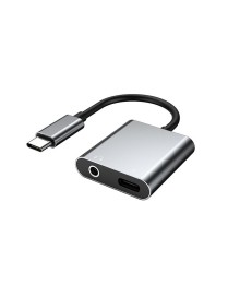 2 In 1 Type-C/USB-C PD 60W Digital Audio Adapter, Spec: Type-C+3.5mm (Silver Gray)