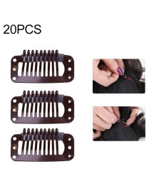 20 PCS 32mm 9-teeth Hair Extension Clips Snap Metal Clips With Silicone Back(Brown)