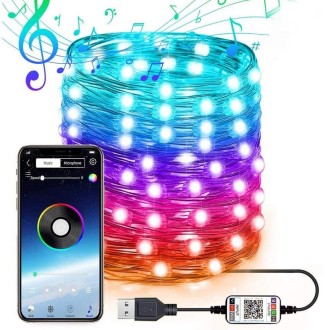 RGB USB  LED Copper Wire Light String Holiday Decoration Light String Bluetooth Mobile APP Control, Length:5m 50 LED