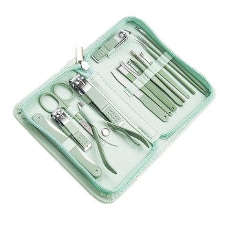 Stainless Steel Nail Clipper Nail Art Tool Set, Color: 16 PCS/Set (Green)
