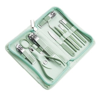 Stainless Steel Nail Clipper Nail Art Tool Set, Color: 12 PCS/Set (Green)