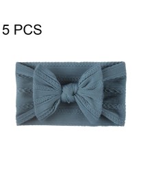 5 PCS Soft Jacquard Nylon Children Headwear Baby Bow Headband(Navy Blue)