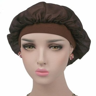 Coconut Nightcap Air Conditioning Cap Long Hair Cap Wide Band Satin Bonnet(Coffee)