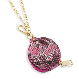 2 PCS Drop-Roof Dust-Proof PU Leather Case Bag With Mirror & Necklace Chain & Key Ring For Bluetooth Headset(Snakeskin Rose Red)