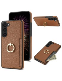 For Samsung Galaxy S23 FE 5G Ring Card  Litchi Leather Back Phone Case(Brown)