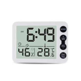 Multifunctional Indoor Thermometer And Hygrometer Large Screen Alarm Clock Kitchen Electronic Countdown Timer(White Shell Black 