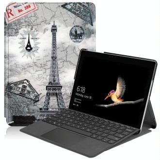 Retro Tower Pattern Colored Painted Horizontal Flip PU Leather Case for Microsoft Surface Go 10 inch, with Holder & Pen Slot