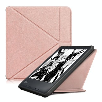 For KOBO Libra2 2021 Multi-folding Leather Tablet Case(Rose Gold)