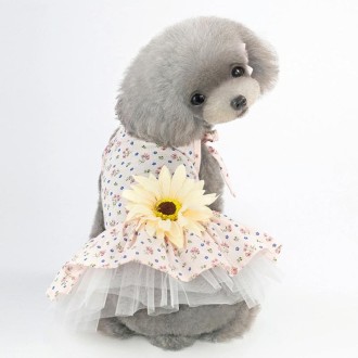 Pet Clothing Dog Cat Spring and Summer Breathable Daisy Skirt, Size:XS(Yellow Flower)