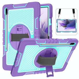 For Samsung Galaxy Tab S7 FE T730 / T735 / Tab S7+ T970 / T975 360 Degree Rotation Contrast Color Shockproof Silicone + PC Case 