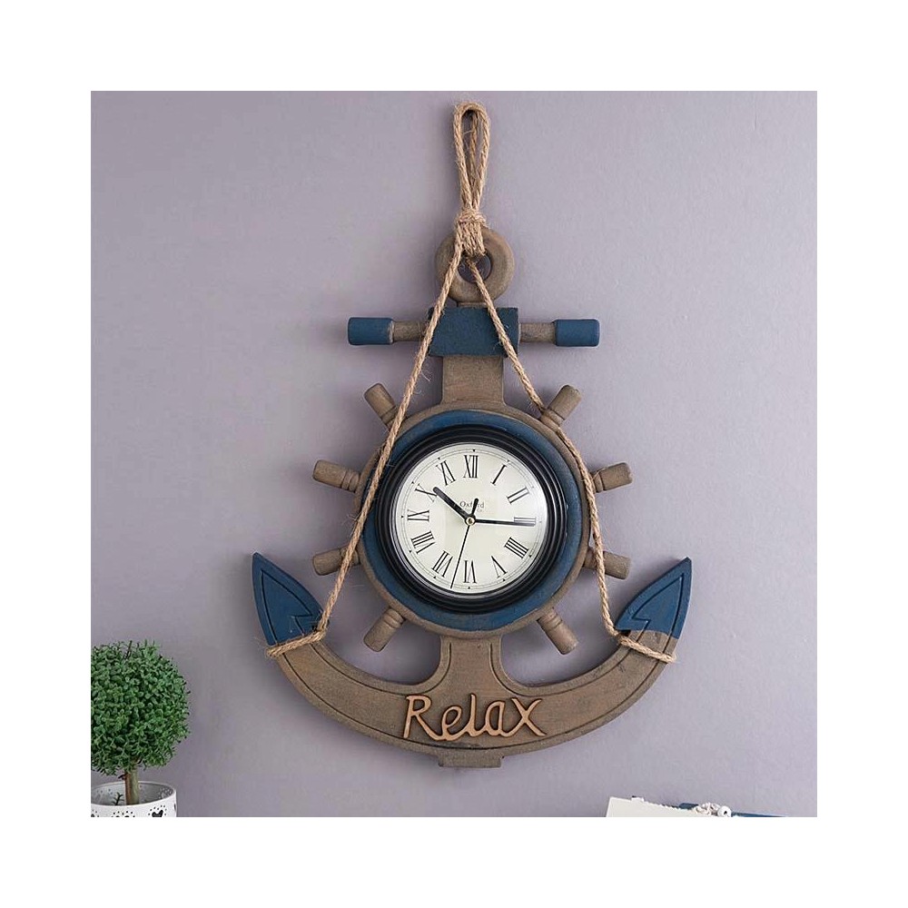 Retro Old Decoration Wall Clock Living Room Wooden Clock Wall Decoration(Blue)