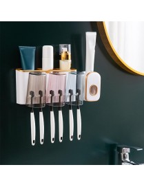 Bathroom Wall-mounted Punch-free Wash Cup Toothbrush Rack Squeeze Toothpaste Set Three Golden(With Squeezer)