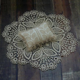 Hollow Lace Round Blanket + Pillow Suit Baby Photography Props(Khaki)