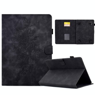For 8 inch Tablets Peony Butterfly Embossed Leather Tablet Case(Black)