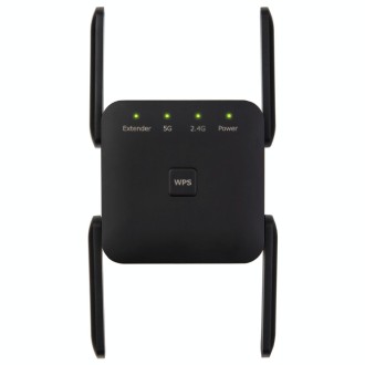 1200Mbps 2.4G / 5G WiFi Extender Booster Repeater Supports Ethernet Port Black US Plug