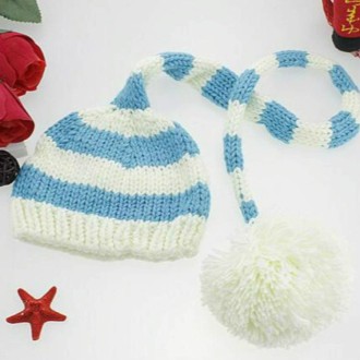 Children Photography Clothing Baby Photo Wool Long Tail Cap Horizontal Striped Christmas Hat(Blue)