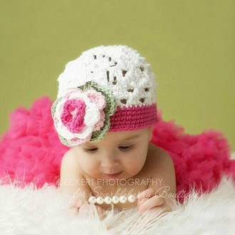 Children Photography Clothing Hand-knitted Cotton Wool Hat with Flowers(White)