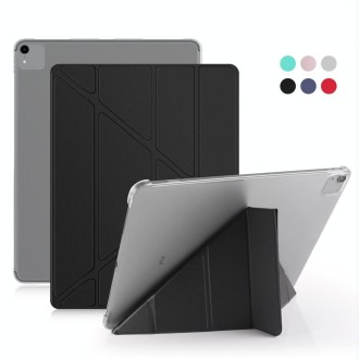 For iPad Pro 12.9 inch (2020) Multi-folding Horizontal Flip Shockproof Transparent PC + PU Leather Tablet Case with Sleep / Wake