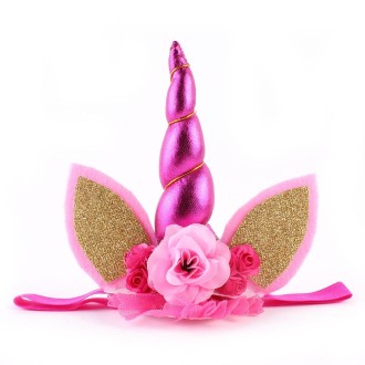 Children Fashion Lovely Unicorn Flower Shape Party Decorative Hair Hoop(Magenta)