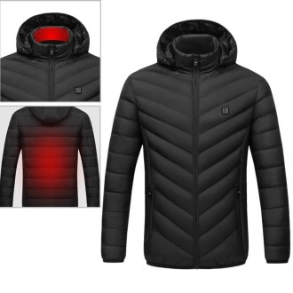 USB Heated Smart Constant Temperature Hooded Warm Coat for Men and Women (Color:Black Size:XXL)