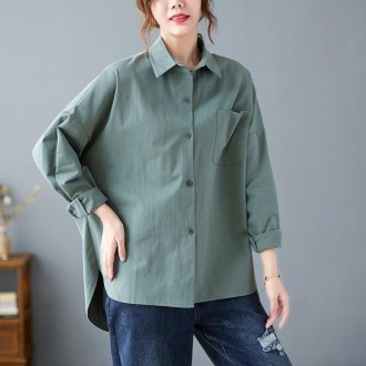 Solid Color Loose Casual Shirt (Color:Green Size:XXL)