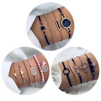 5-in-1 Personality Compass Hexagon Bracelet Diamond Heart Beaded Pendant Jewelry, Color: SKU4159