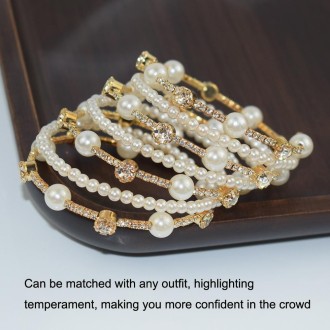 7 Row Gold Simple Rhinestone Pearl Wrapped Arm Bracelet Versatile Bracelet