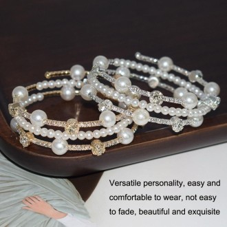 3 Row Gold Simple Rhinestone Pearl Wrapped Arm Bracelet Versatile Bracelet