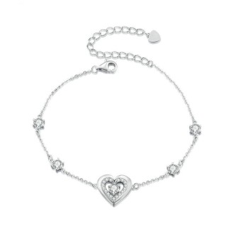 BSB136 S925 Sterling Silver Sparkling Double Heart Bracelet Jewelry