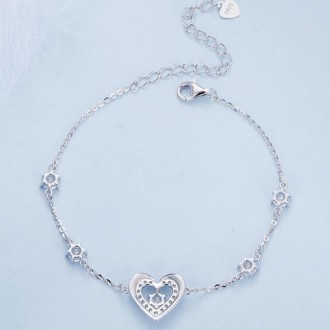 BSB136 S925 Sterling Silver Sparkling Double Heart Bracelet Jewelry