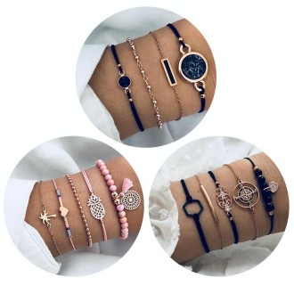 5-in-1 Personality Compass Hexagon Bracelet Diamond Heart Beaded Pendant Jewelry, Color: SKU3591