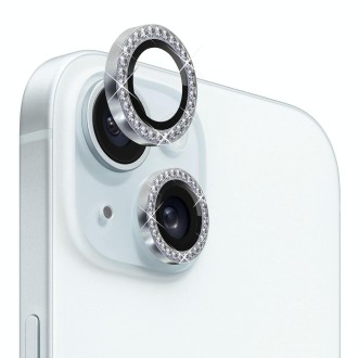 For iPhone 15 / 15 Plus NORTHJO Camera Lens Protector Tempered Glass Metal Rhinestone Ring Film(Silver)